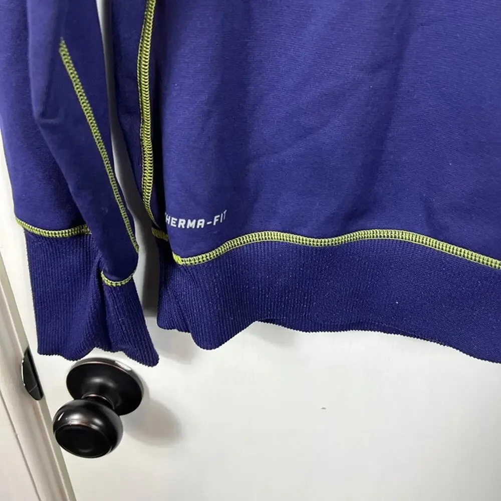 Nike Therma-FIT Purple Fleece Hoodie Lime Contrast Swoosh Pullover Women’s Small